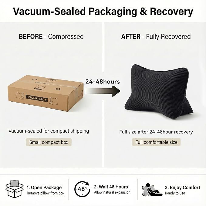 Pat. Pend. Corduroy Lumbar Support Pillow for Sitting, Triangle Cushion for Sofa, Couch or Bed, Reading Pillow for Gaming, Watching TV & Relaxing, Lamp Black