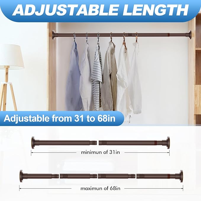 CorkLatta Bronze Shower Curtain Rod 31 to 68 Inch,1 Inch Diameter Adjustable Spring Tension Stainless Steel Telescoping Rod,Easy Install,No Rust