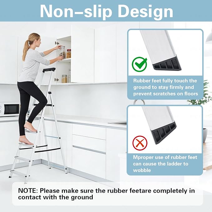 Simple Deluxe 6 Step Ladder,330lbs Folding Step Stool with Anti-Slip Wide Pedal Handrail, Foldable Step Stool for Home Kitchen and Outdoor, Silver
