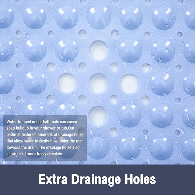 Square Shower Bathtub Mat Non Slip for Inside Shower Light Blue 21x21 Inch, Shower Stall Mats for Bathroom Floor, Soft Bath Mat for Tub with Big Suction Cups Drain Holes, Easy Washable Dry