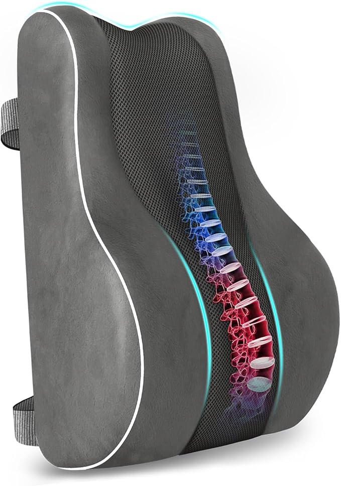 CloudBliss Ergonomic Lumbar Support Pillow Seat Cuhsion - Memory Foam for Lower Back Pain Relief, Adjustable Straps & Mesh Cover for Office, Gaming, Car Seat (XL, Grey)