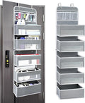 Easy Assembly Over The Door Organizer, 6 Shelves& 10 Side Pockets, Heavy-Duty Reinforced Mesh Rack Holds 44lb, Hanging Behind Door Storage for Bathroom Pantry, Nursery, Closet, Shoes, Towels-Grey