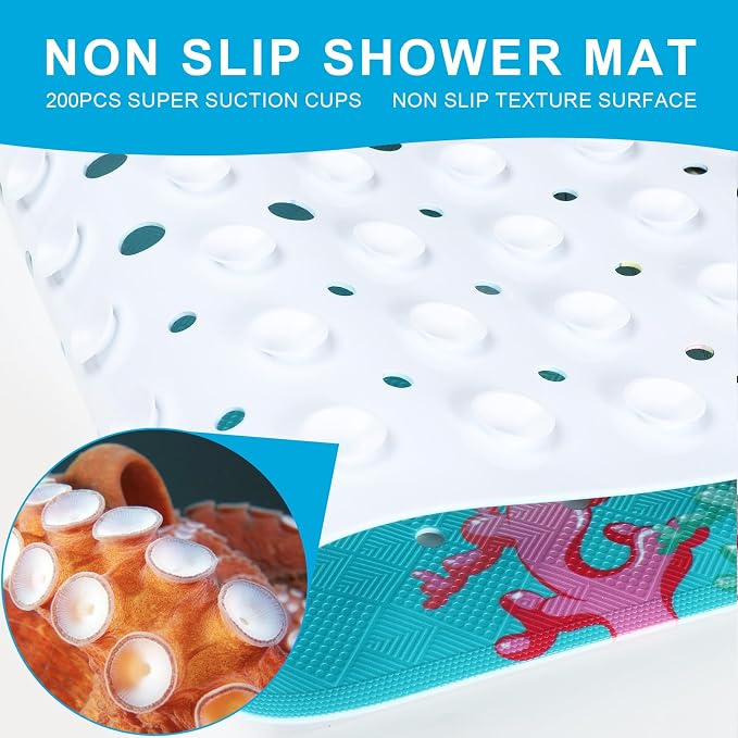 XIYUNTE Baby Bath Mat for Tub Non Slip Kids Bath Mat - 40''x16'' Extra Long Cartoon Bathtub Mat Non Slip Kids Shower Mat Eco-Friendly Toddler Bath Mats with Suction Cups, Machine Washable