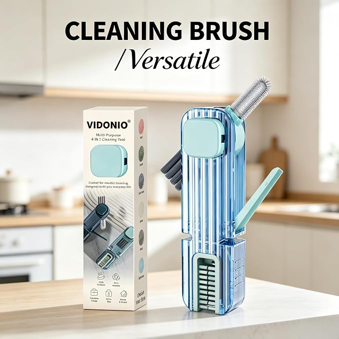 VIDONIO 4 in 1 Cup Lid Gap Cleaning Brush, Multifunctional Insulation Bottle Cleaning Tools, Mutipurpose Tiny Silicone Cup Holder Cleaner, Home Kitchen Cleaning Tools