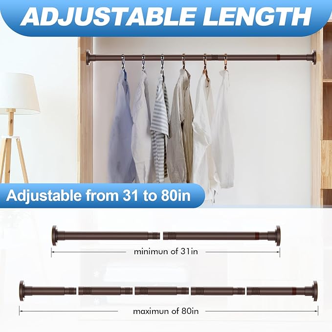CorkLatta Bronze Shower Curtain Rod 31 to 80 Inch,1 Inch Diameter Adjustable Spring Tension Stainless Steel Telescoping Rod,Easy Install,No Rust