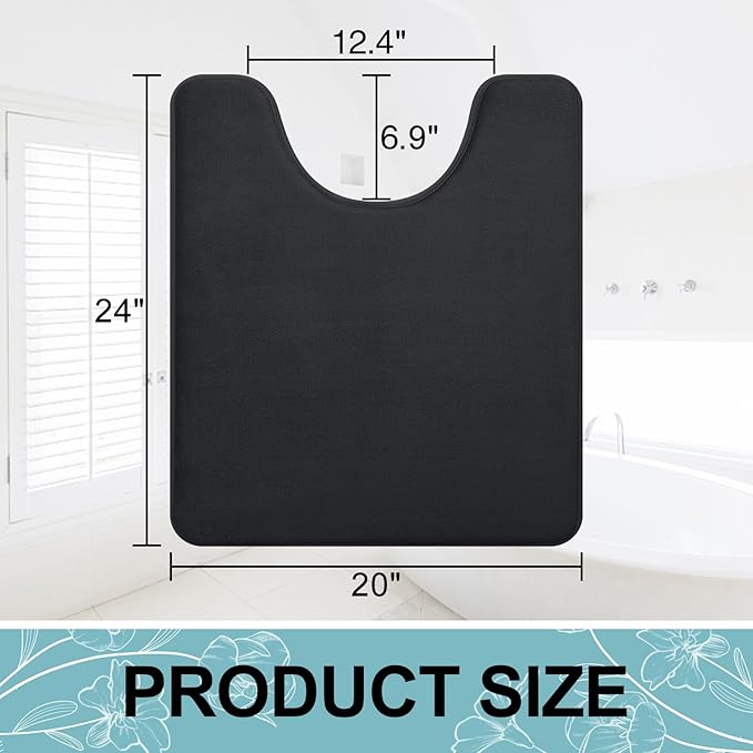 Smiry Memory Foam Toilet Rugs U-Shaped 24x20, Extra Soft Absorbent Non-Slip Contour Bathroom Rugs, Machine Washable Bath Mats for Toilet, Black