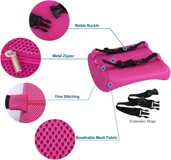 Lumbar Pillow for Chair and Car, Back Support for Office, Memory Foam Cushion with Mesh Cover - Pink