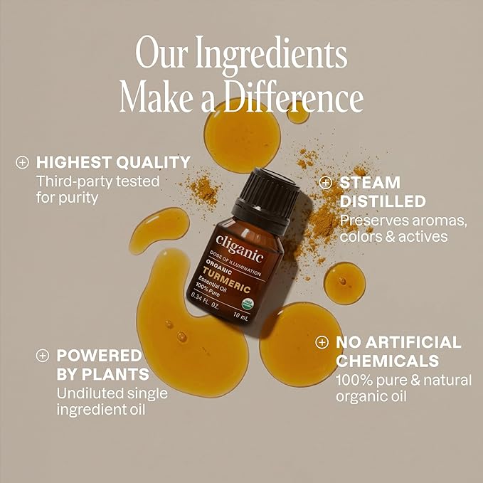 Cliganic Organic Turmeric Essential Oil, 100% Pure Natural for Aromatherapy | Non-GMO Verified