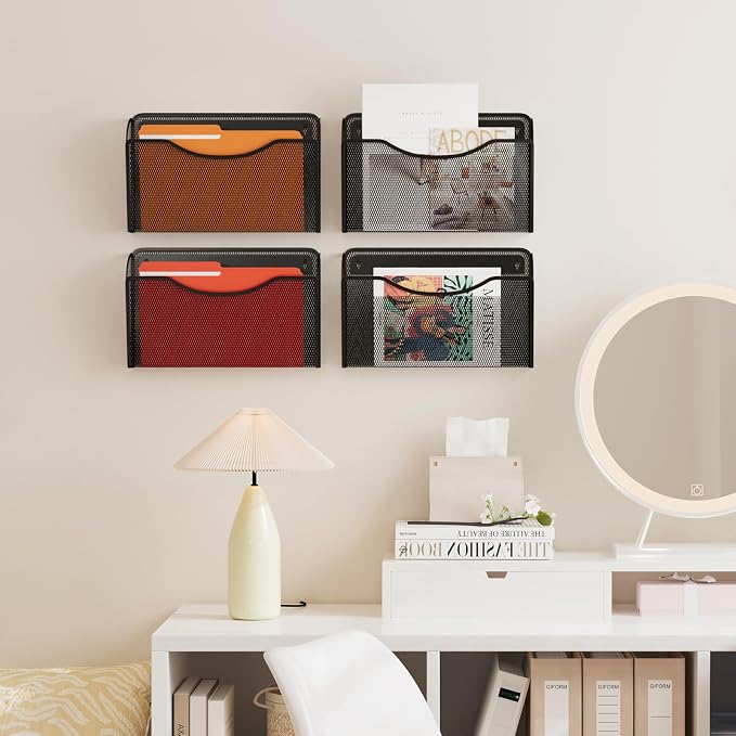 MINDEPOT Wall File Organizer 3 Pack - Heavy Duty Iron Office File Holder for Wall Mount - Hanging Document Organizer for Business, Classroom, Home Office