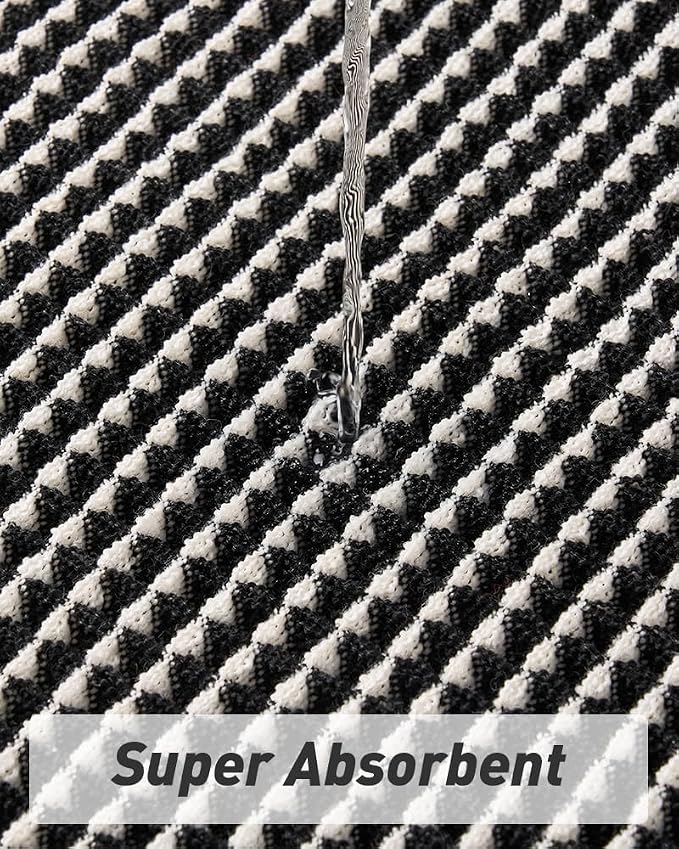 Upgraded Waffle Runner Rug, Super Absorbent Non Slip Bath Mats for Bathroom Floor, Washable Bathroom Runner Rug with Tassels, Ideal for Hallway Bedroom Laundry Room, Black & Cream, 2'x 6'(24" x 72")