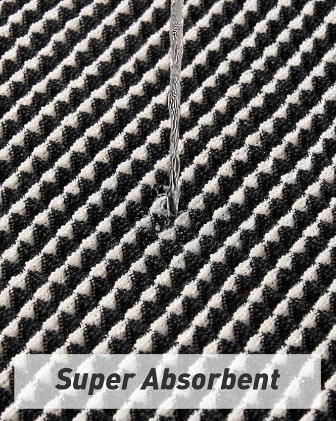 AMOAMI Upgraded Waffle Bath Mat, Super Absorbent Non Slip Bath Mats for Bathroom Floor, Washable Bathroom Rugs with Tassels, Rubber Backed Bathroom Mats, Ultra Soft, 17" x 24", Black & Cream