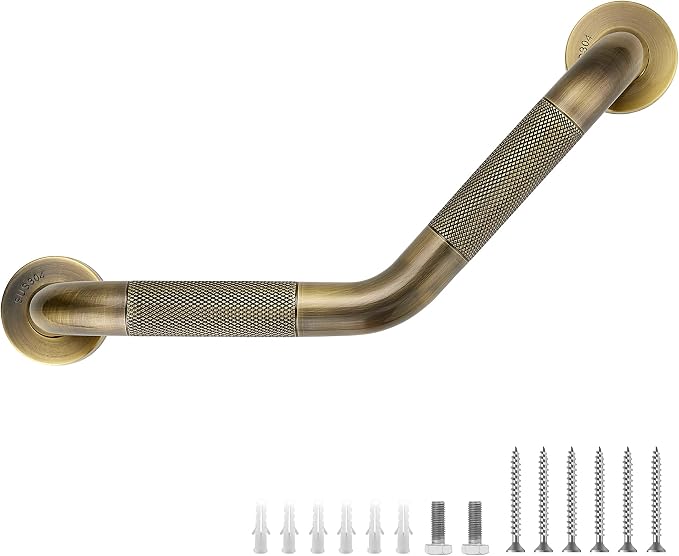 Grab Bars for Bathtubs and Showers- 1-1/4 x 16 Angled Shower Grab Bar for Seniors Knurled Stainless Steel Handicap Grab Bars for Wall (Antique Bronze, 1 Pack)