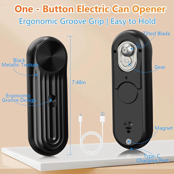 Electric Can Opener, One Touch Automatic Can Opener for Seniors, Rechargeable Cordless Can Openers, Auto‑Stop Smooth Edge Lid Cutter, Fits All Can Sizes, Food Safe Kitchen Gadget for Arthritis