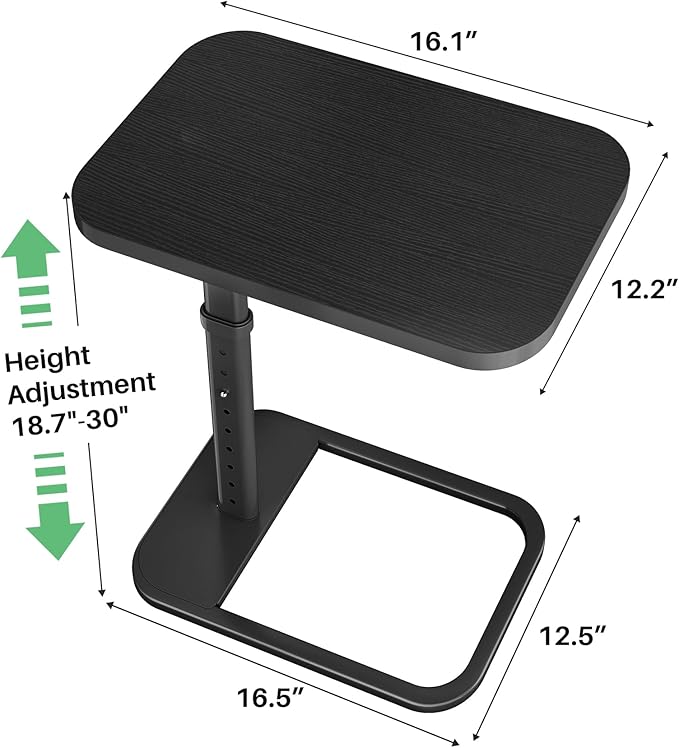 Kitstorack Upgraded TV Tray Table with Panel Lock, Adjustable Height & 90° Flip-Over Design, Sofa Arm End Side Table for Eating, Dinner, Snack, Laptop, Couch, Bed, Chair or Small Spaces, Black