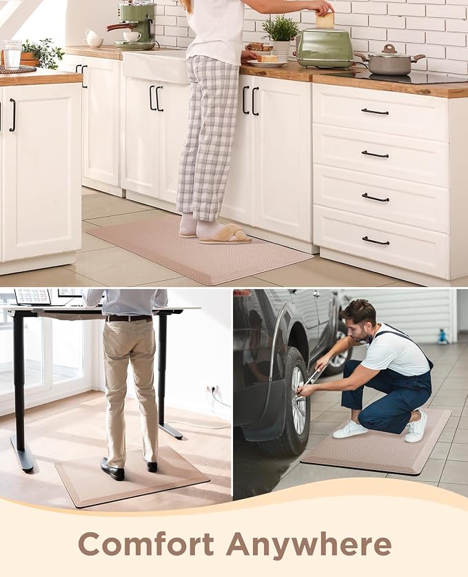 Ophanie Kitchen Mats for Floor, 1/2 inch Thick, 20x32 Anti Fatigue Christmas Cushioned Mat, Kitchen Rug, Waterproof, Comfort Ergonomic Standing Mat for Office, Home, Sink, Beige Non-Slip Ridged Bottom
