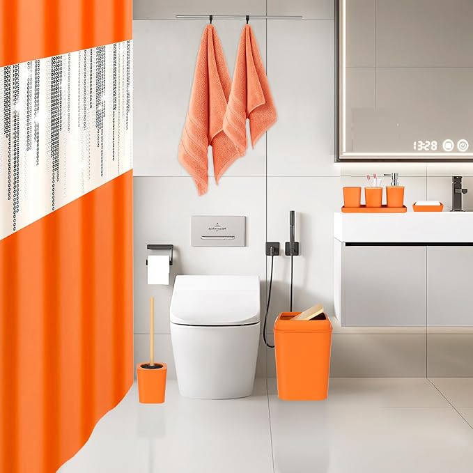 Bathroom Set- Bathroom Accessories Set with Sequin Shower Curtain Set Orange Bathroom Decor with Towel Set Bathroom Decor