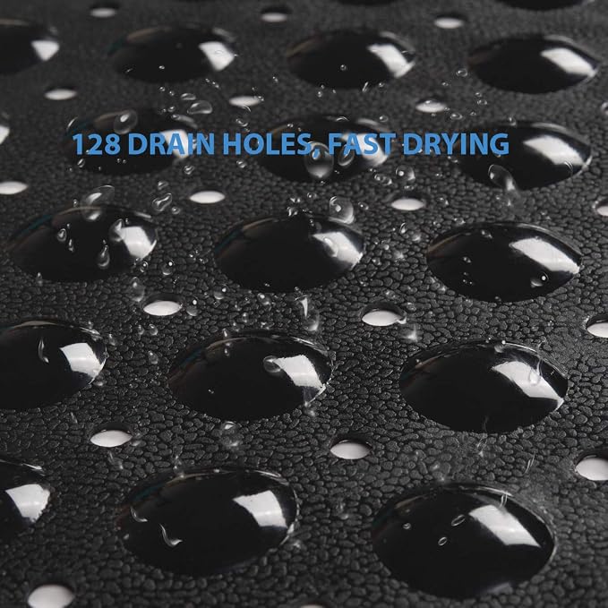 AmazerBath Bath Tub Mat, Medium Size 27.6 x 15 Inches Non-Slip Shower Mats with Suction Cups and Drain Holes, Bathtub Mats Bathroom Mats Machine Washable (Black)