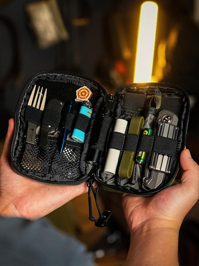 TACTICAL GEEK Block E4.0 EDC Compact Waist Pouch, Utility Pocket Organizer with Elastic Cord, Nylon Dual-Directional Zippers Tool Pouch, Multi-Purpose Small Gadget Organization for Daily Carry(Black)