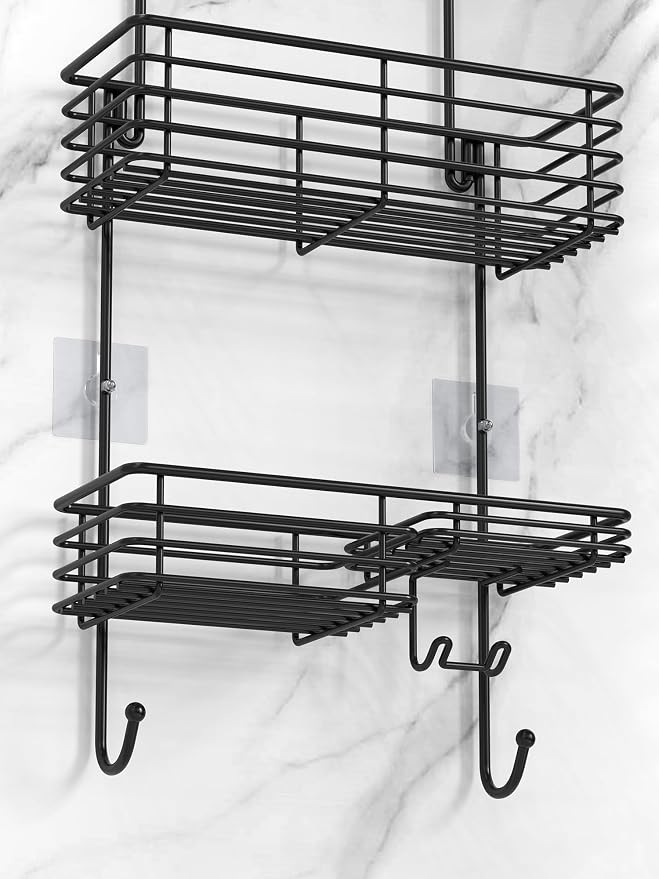 SMARTAKE Hanging Shower Head Caddy, Rustproof Bathroom Shower Shelf Organizer, SUS201 Stainless Steel Over The Storage Rack, for Toilet, Bathroom, Black