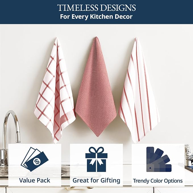 LANE LINEN Kitchen Towels Set of 12-100% Cotton, Quick-Drying 18” x 28” Absorbent Dish & Tea Towels, Premium Hand Towels for Drying Dishes - Christmas Red