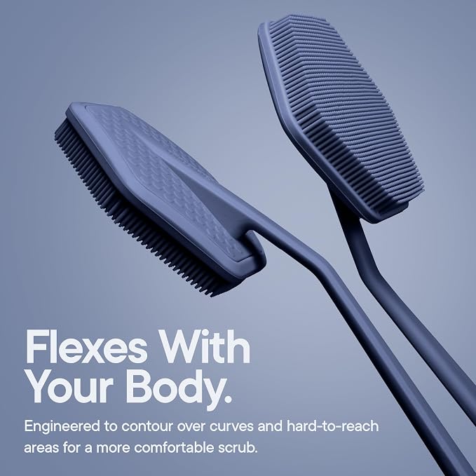 TOOLETRIES Silicone Back Scrubber for Shower, Exfoliating Body & Bath Brush, Long Ergonomic Handle, Non-Slip Grip for Hard-to-Reach Areas, Hygienic Silicone Bath Accessory for Men & Women - Glacier