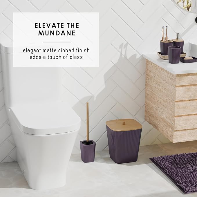 Clara Clark Bathroom Accessories Set - Bathroom Set, Bathroom Sets with Shower Curtain and Rugs, Shower Curtain Set with Trash Can - Purple - 22PC