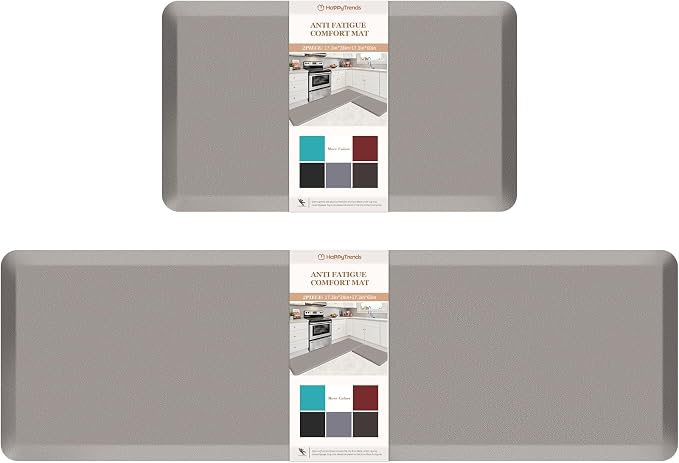 HappyTrends 2 PCS Kitchen Mat Cushioned Anti-Fatigue Floor Mat, Heavy Duty Ergonomic Comfort Foam Standing Mat, Waterproof Non-Slip Kitchen Rugs for Home, Office(20"x30"+20"x60",Khaki)