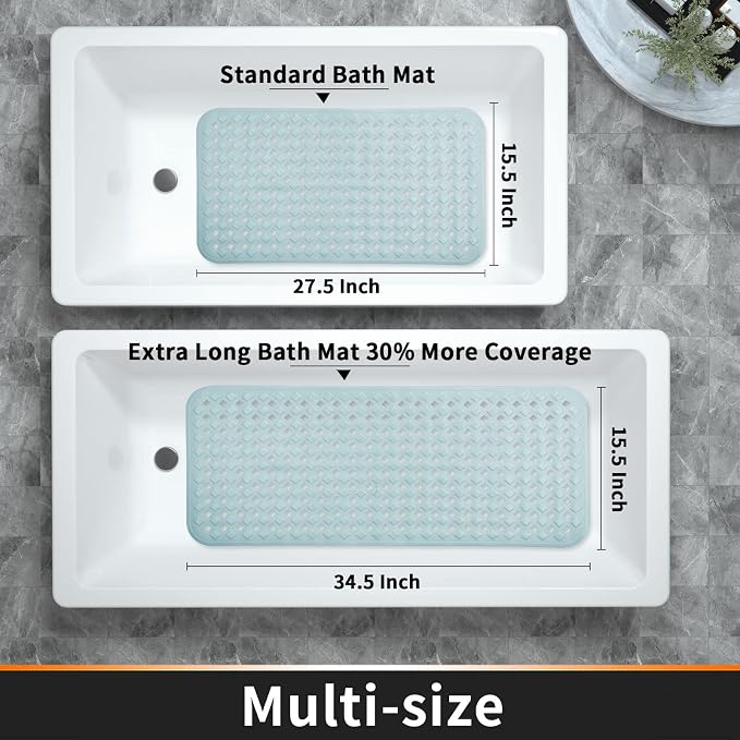 Yimobra Non Slip Bath Mat, Super Strong Suction Cups,34.5"X15.5"Long Tub Mat with Drain Holes, Machine Washable Fast Draining Shower Mats, Bathroom Essentials,Mint Green