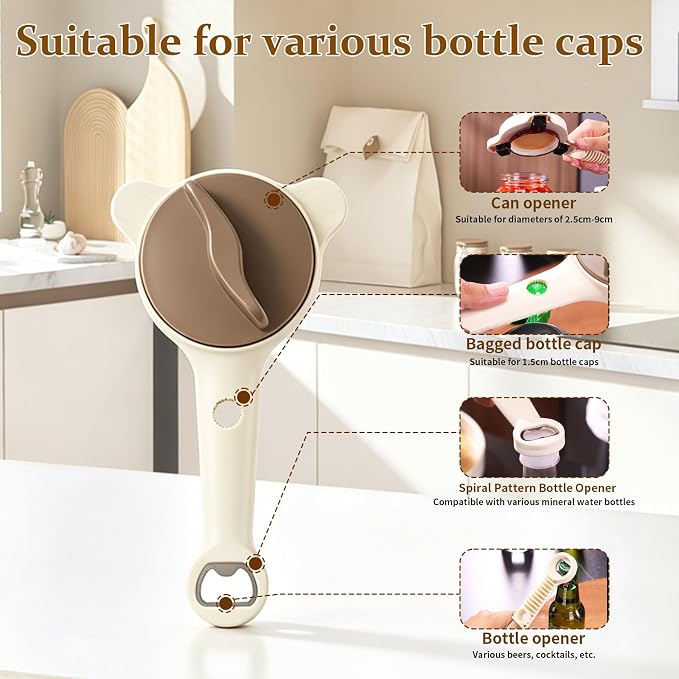 Adjustable Stainless Steel 4-in-1 Jar Opener, Multi-Functional Retractable Bottle Opener with Ergonomic Non-Slip Handle Grip, Easy Twist Kitchen Tool