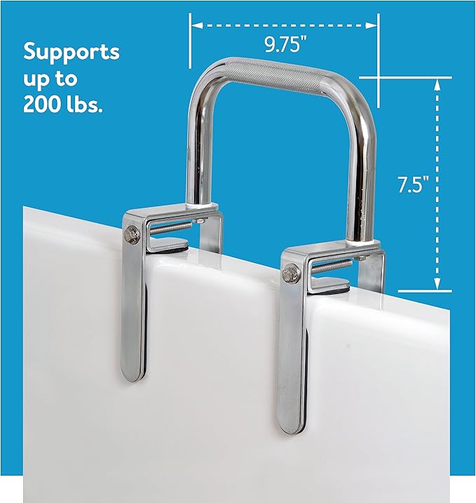 Carex Bathtub Rail with Finish Bathtub Grab Bar Safety Bar for Seniors and Handicap for Assistance Getting in and Out of Tub, Easy to Install on Most Tubs, Chrome, 1 Count