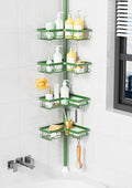 KEGII Shower Caddy Tension Pole, 4-Tier Rustproof Adjustable Corner Bathroom Organizer for Renters, 25–114.2 Inch No Drill Space-Saving Shower Storage Rack, Emerald Green