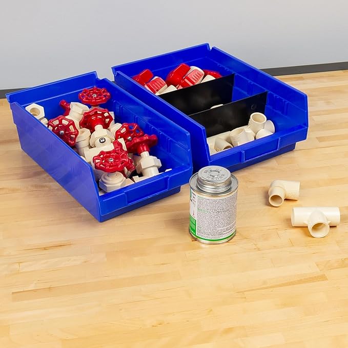 Akro-Mils 30130 Plastic Shelf Bins, Heavy Duty Storage Bins for Garage, Closet, and Drawer Organization, 12" x 6-1/2" x 4", Blue, 12-Pack