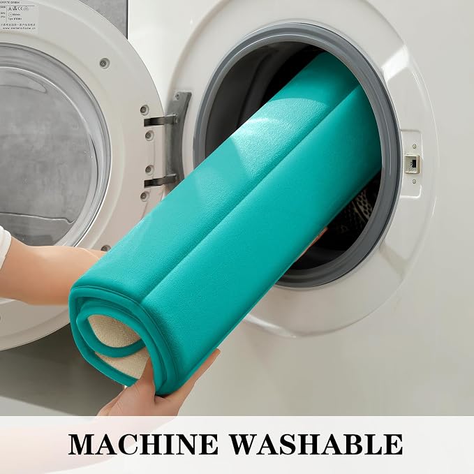 BYSURE Light Teal Memory Foam Bathroom Rug Set 3 Piece, Non Slip Extra Soft Absorbent Machine Washable Toilet Bath Toilet Mat (17"x24"+20"x32"+U Shape 20"x24")