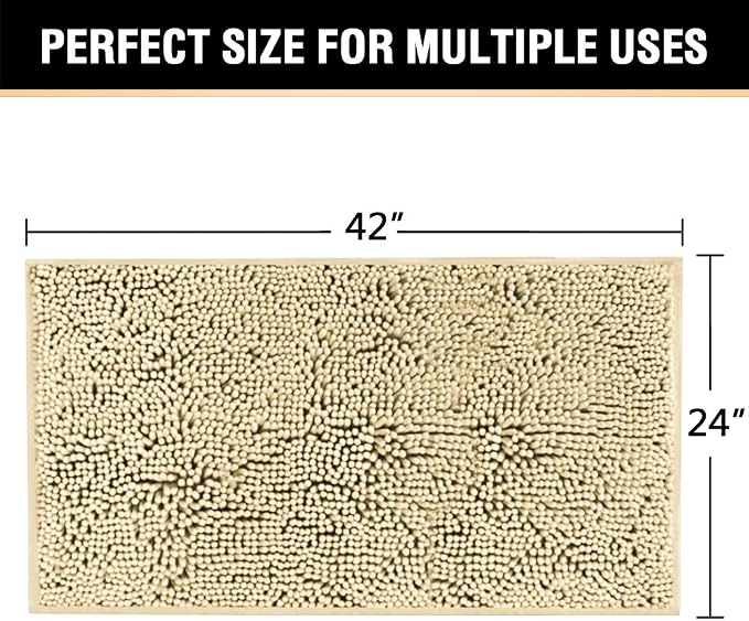 H.VERSAILTEX Microfiber Bath Rugs Chenille Floor Mat Ultra Soft Washable Bathroom Dry Fast Water Absorbent Bedroom Area Rugs, 24 x 42 - Inch, Beige