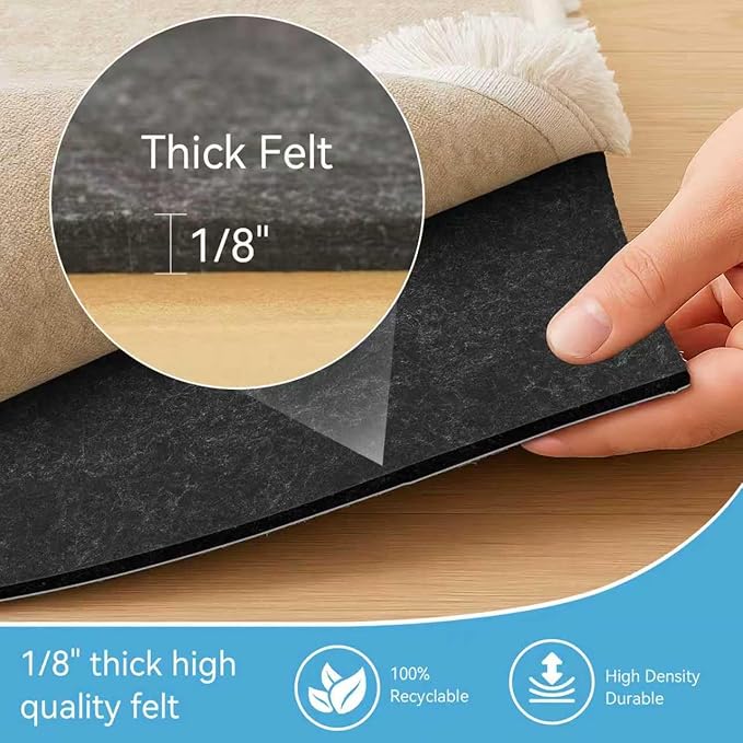 Warmstar 3x5 FT Non Slip Rug Pad,100% Waterproof Felt Rug Pad for Hardwood Floors,1/8” Thick Soft Carpet Pad with Natural Rubber Backing, Secure Grip & Floor Protection