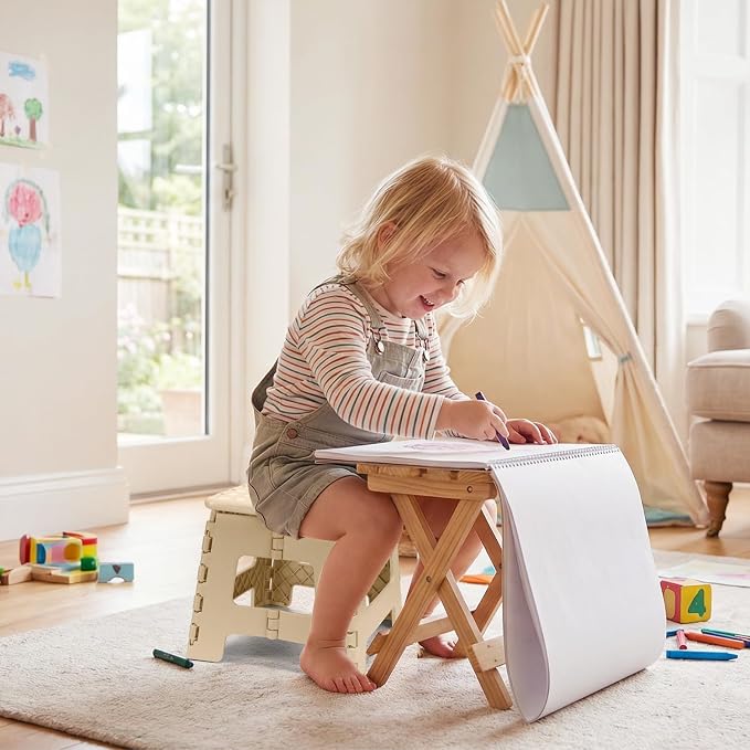 Dyforce Folding Step Stool 9 Inch, Kids Step Stool, Heavy Duty Step Stools for Adults, Compact Foot Stools, Light-Weight Toddler Step Stools for Kitchen, Bathroom, Holds Up to 300 lbs (Khaki)