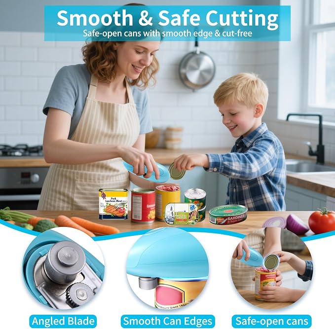 Can Opener Electric - Upgraded One-Touch Automatic, Smooth Edge, USB-C Rechargeable, Perfect for Seniors (Blue)