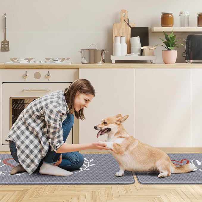 HappyTrends Kitchen Mat for Floor, 2PCS Cushioned Anti-Fatigue Kitchen Rugs, Waterproof Non-Slip Standing Mats and Rugs Set for Kitchen, Office, Laundry, Black, 17.3"×30"+17.3"×59"