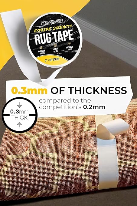 The Good Stuff Double Sided Carpet Tape [2"x10yd] - Heavy-Duty Rug Gripper Tape - Strong Non-Slip Rug Tape for carpet, hardwood floors, Vinyl, Area Rugs, Tiles, and Concrete - No Residue, Easy Removal
