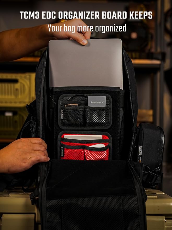 TACTICAL_GEEK TCM3 Mini EDC Organizer Board, Backpack Accessories with Open Pocket & Mesh Pocket, Utility Admin Bag Insert Panel Hook and Loop Modular Organizer for Daily Carry(Black)