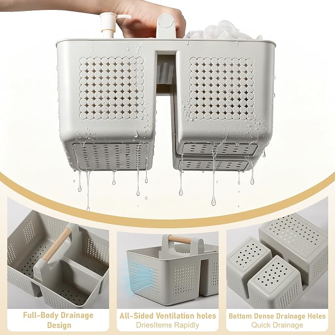 JiatuA Shower Caddy Basket Portable Caddy Organizer with Handle Cleaning Supplies Caddy Plastic Tool Storage for Bathroom Kitchen College Dorm Bedroom, Grey