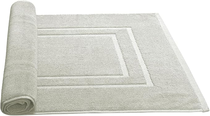 Feather & Stitch 2 Piece Towel Like Bath Mats (30x21 Inch) 100% Cotton Terry Bath Mats, Bathroom Shower Floor Mats [NOT A Bathroom Rug], Soft Absorbent Washable Mats - Silver Birch