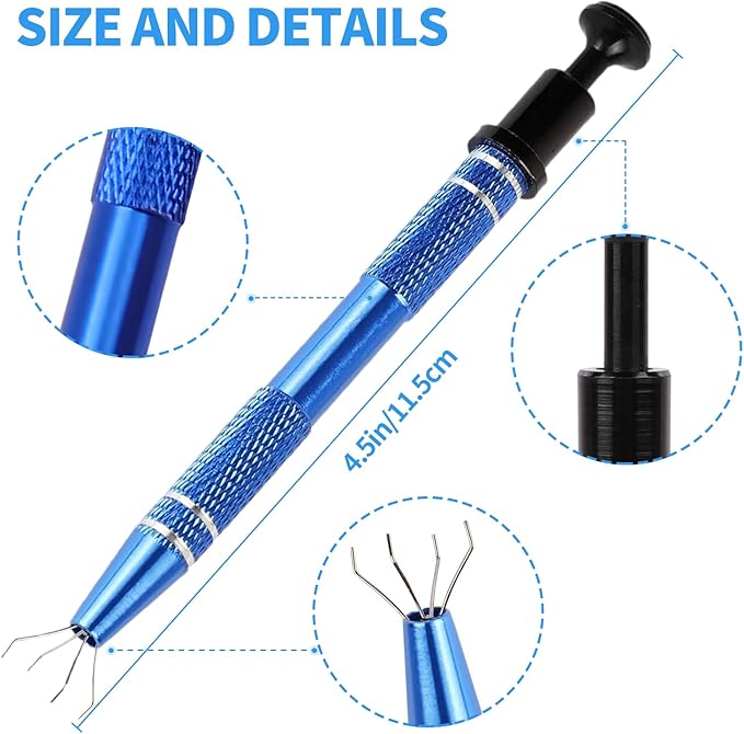 6 Pack Jeweler’s Pick Up Tool – 4 Claw Sprinkle Pen Grabber Tool Set (Stainless Steel, 4.5in) for Piercing Ball, Earrings, Diamonds, Jewelry Tweezers, DIY Craft Repair