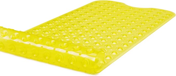Extra-Long Non-Slip Bathtub & Shower Mat 39”x16” (Smooth/Non-Textured Tubs Only) Safe, Clean, Machine-Washable, Superior Grip&Drainage, Vinyl, Transparent Light Yellow