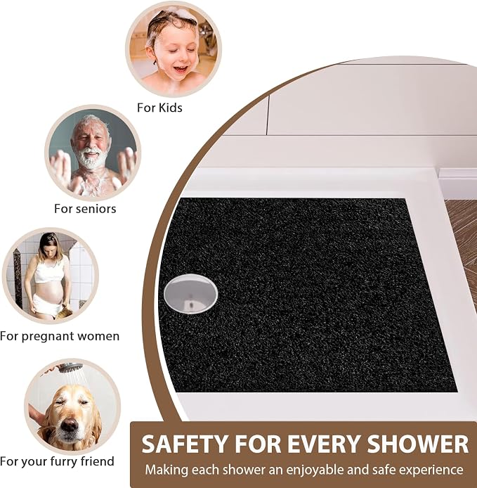 Extra Large Non Slip Shower Mat: 39.4x27.5 inch Loofah Shower Mat for Inside Shower with Drain Hole in Middle, Soft PVC Anti-Slip Shower Stall Mats for Bathroom,Wet Area, Quick Drying