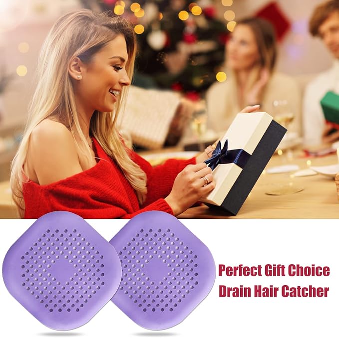 Hair Drain Catcher,Square Drain Cover for Shower Silicone Hair Stopper with Suction Cup,Easy to Install Suit for Bathroom,Bathtub,Kitchen 2 Pack (Purple)