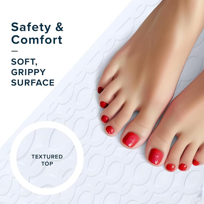SlipX Solutions Durable Large Rubber Safety Mat 27 x 15, Feel Safe and Surefooted in Your Bath or Shower, Extra Grippy Surface Texture and Over 200 Power Grip Suction Cups, Machine Washable, White