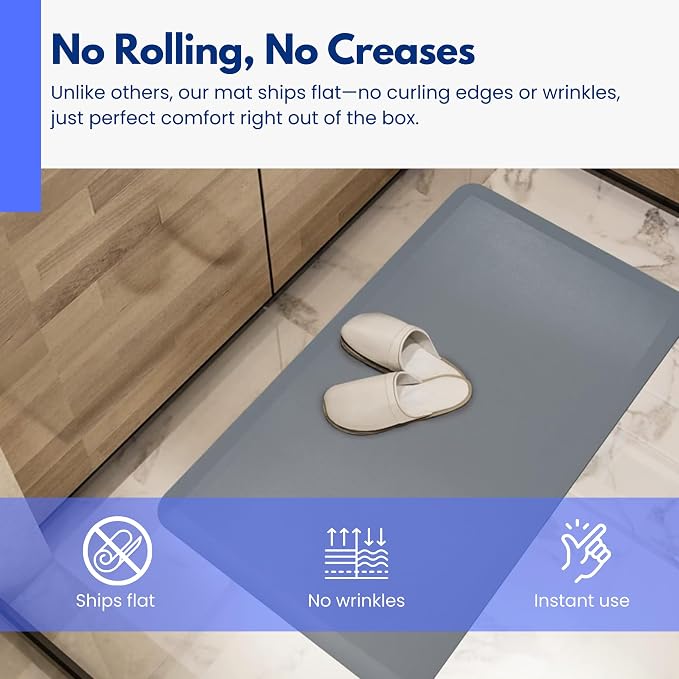 Art3d 1" Thick Kitchen Mats for Floor, Waterproof 20" X 32" Cushioned Comfort Mat, Anti Fatigue Mats for Kitchen, Ergonomic Standing Office Desk, Home and Garage, Grey