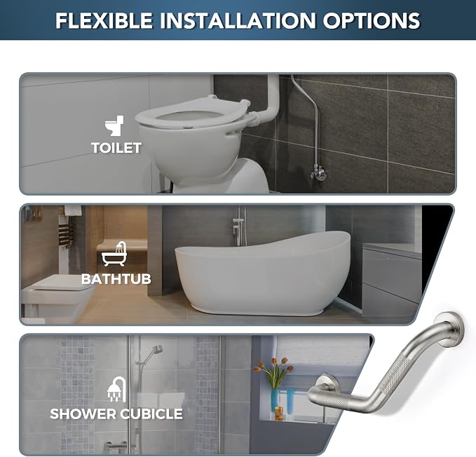 Grab Bars for Bathtubs and Showers- 1-1/4 x 16 Angled Shower Grab Bar for Seniors Knurled Stainless Steel Handicap Grab Bars for Wall (Brushed Nickel, 1 Pack)