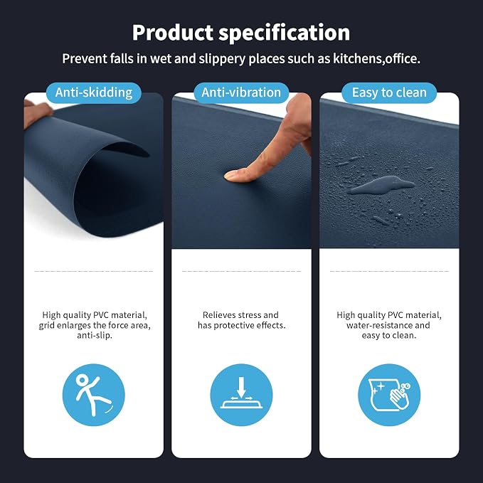 Art3d Anti Fatigue Mat - 1/2 Inch Cushioned Kitchen Mats - Comfort & Non Slip Cushion for Standing Desk, Office or Garage Floor (17.3"x28", Majolica Blue)